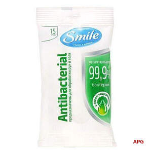 САЛФЕТКИ ВЛАЖНЫЕ "SMILE" ANTIBACTERIAL С СОКОМ ПОДОРОЖНИКА №15