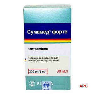 СУМАМЕД ФОРТЕ 200 мг/5 мл 30 мл + калибр. шприц и ложечка пор. д/п сусп. д/перор