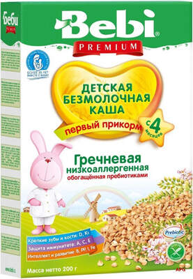 BEBI PREMIUM КАША ГРЕЧНЕВАЯ НИЗКОАЛЛЕР. С ПРЕБИОТИКОМ 200 ГР