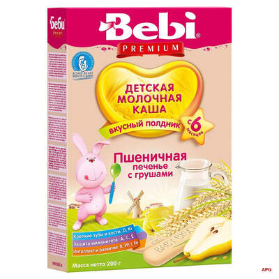 BEBI PREMIUM КАША МОЛОЧНАЯ ПШЕНИЧ. ВКУСН. ПОЛДНИК ПЕЧЕНЬЕ С ГРУШ. 200 г