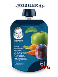 ПЮРЕ GERBER Яблоко Слива Морковь с 6 мес. 90 г пауч
