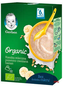 КАША МОЛОЧН. GERBER Organic Пшенично-Овсяная с бананом с 6 мес. 240 г